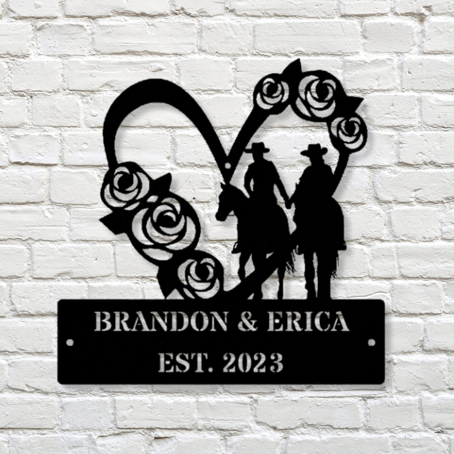 Customized Name Horse Metal Sign, Couple Anniversary Horse Metal Sign Gift, Equestrian Wall Art, Wedding Gift for Couple, Established Signage, Horse Lover Gift