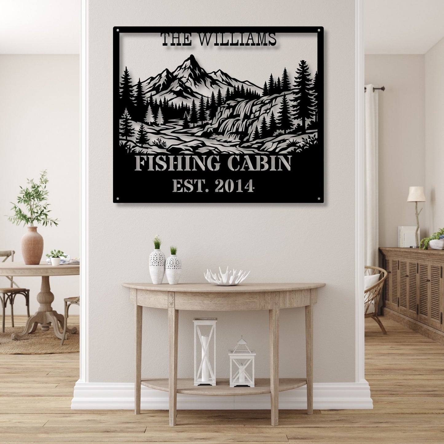 Custom fishing cabin metal decor, Fishing wall art, Rustic cabin sign, Fisherman gift, Lake house decor, Personalized metal sign