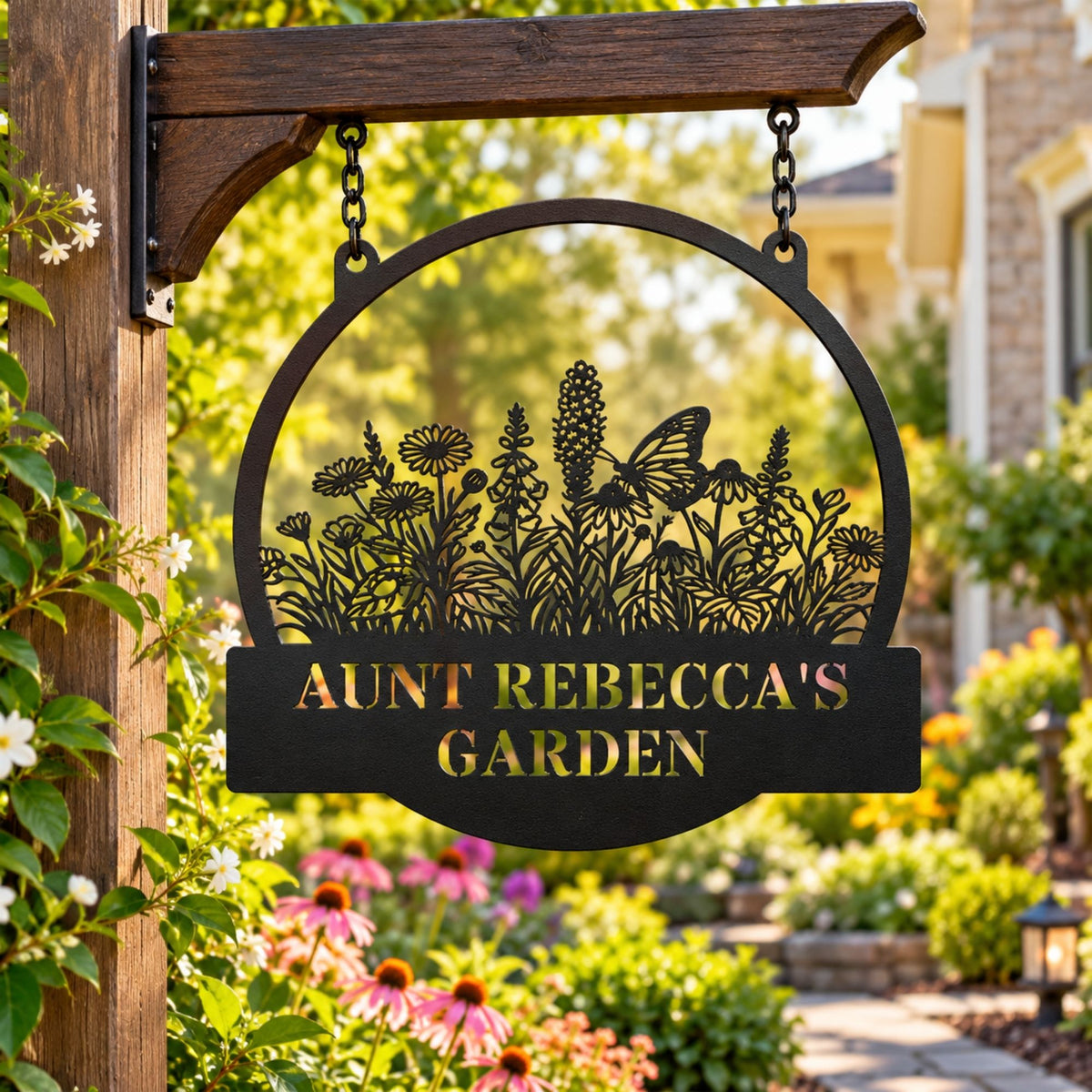 Custom Butterfly Floral Metal Sign, Personalized Garden Decor, Wildflower Wall Art, Outdoor Yard Art, Nature Lover Gift, Steel Wall Hanging