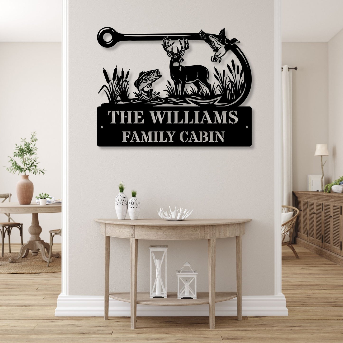 Personalized Hunting Fishing Metal Sign, Custom Fish Hook Art, Gift for Dad, Man Cave Wall Decor, Hunter Fisherman Gift, Outdoor Metal Sign