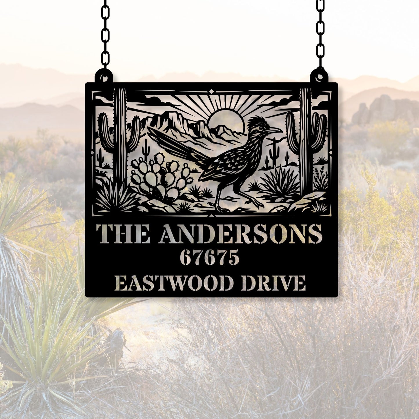 Custom Road Runner Address Sign, Metal House Numbers Plaque, Personalized Family Name Sign, New Home Gift, Outdoor Metal Wall Art, Decor