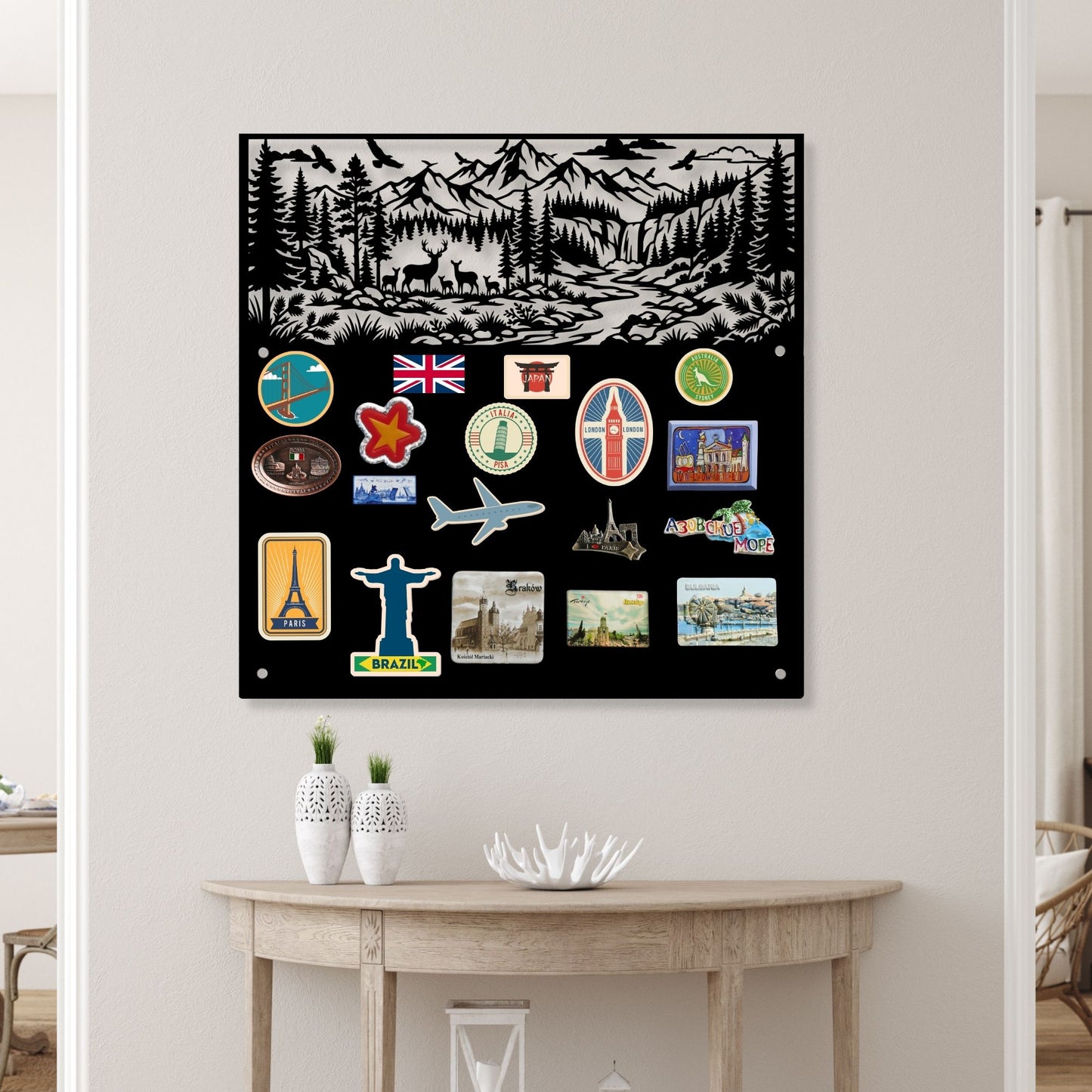 Mountain Metal Wall Decor | Hiking Camping Souvenir Holder | Travel Magnet Board | Outdoor Adventure Gift, Cabin Art