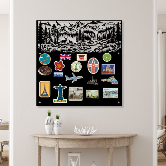Mountain Metal Wall Decor | Hiking Camping Souvenir Holder | Travel Magnet Board | Outdoor Adventure Gift, Cabin Art