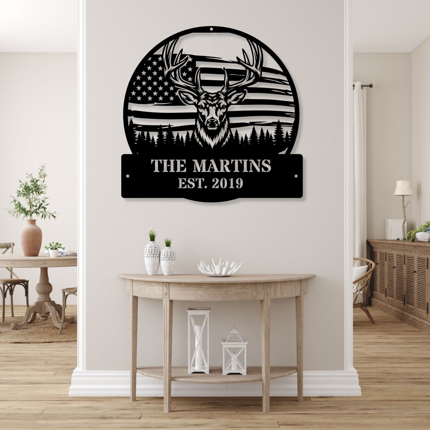 Custom Deer Family Name Metal Art | Personalized Last Name Sign | Metal Cabin Decor, Hunter Gift, Outdoor Name Sign, Housewarming Gift