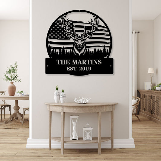 Custom Deer Family Name Metal Art | Personalized Last Name Sign | Metal Cabin Decor, Hunter Gift, Outdoor Name Sign, Housewarming Gift