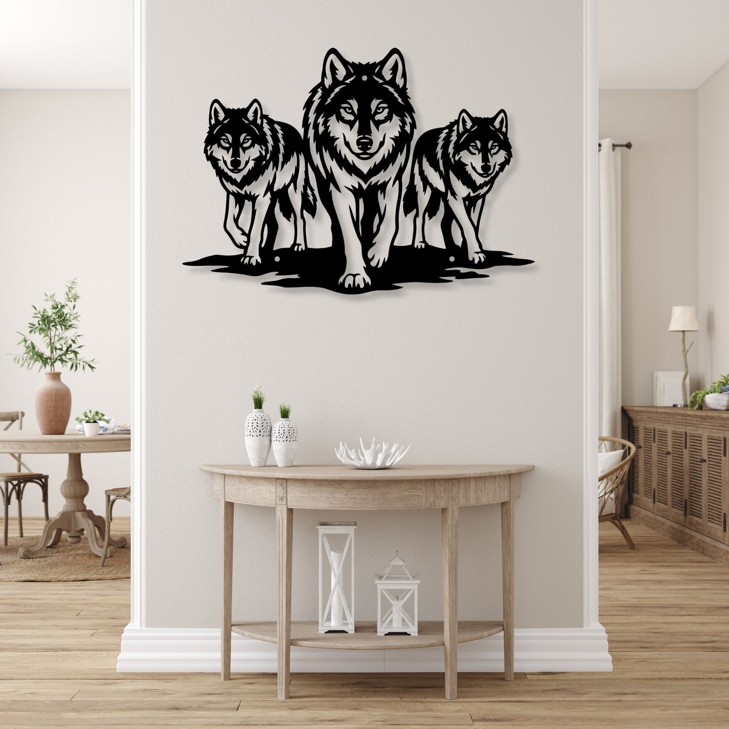 Three Wolf Metal Wall Art | Wolf Silhouette Wall Decor | Majestic Wildlife Metal Sign | Rustic Cabin Forest Decor | Gift for Animal Lovers