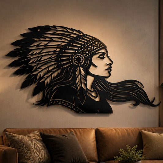 Native American Chief Profile Metal Wall Art