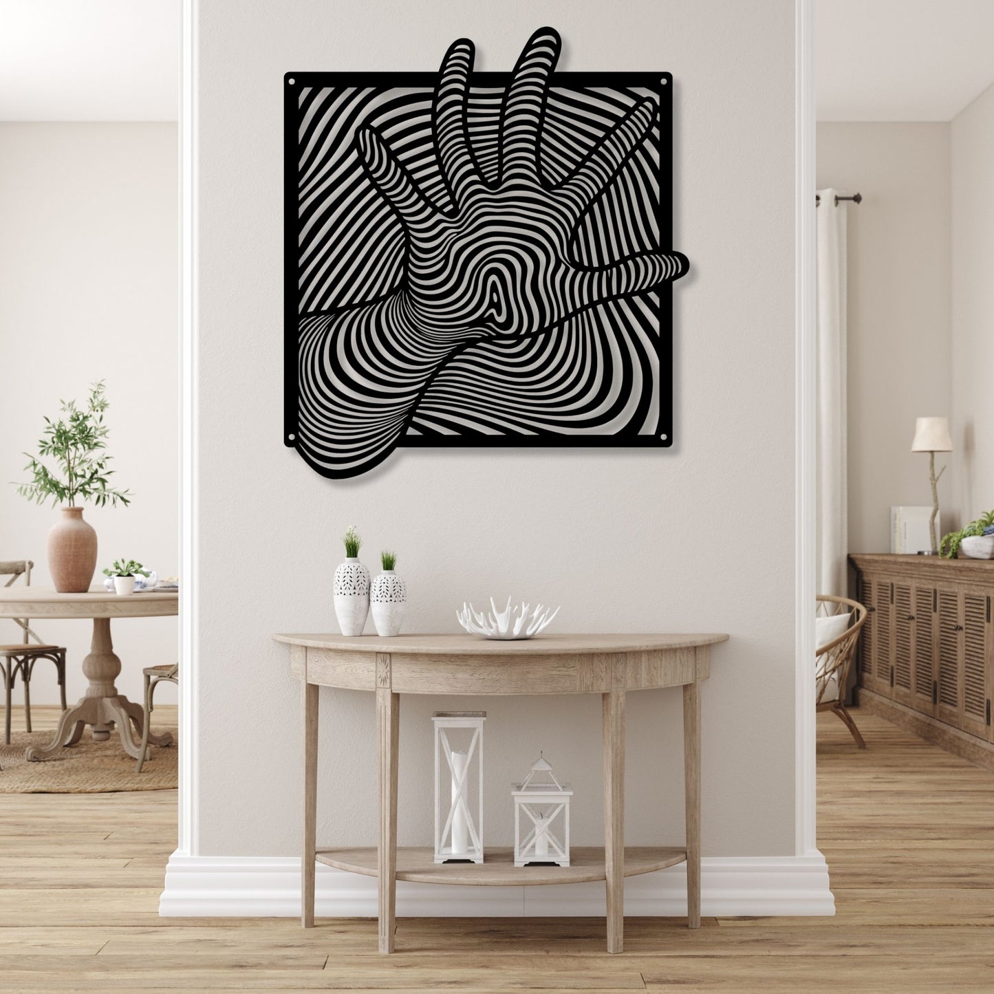 Hand illusion metal wall art, 3D optical illusion decor, modern metal wall hanging, unique home decor, contemporary wall sculpture
