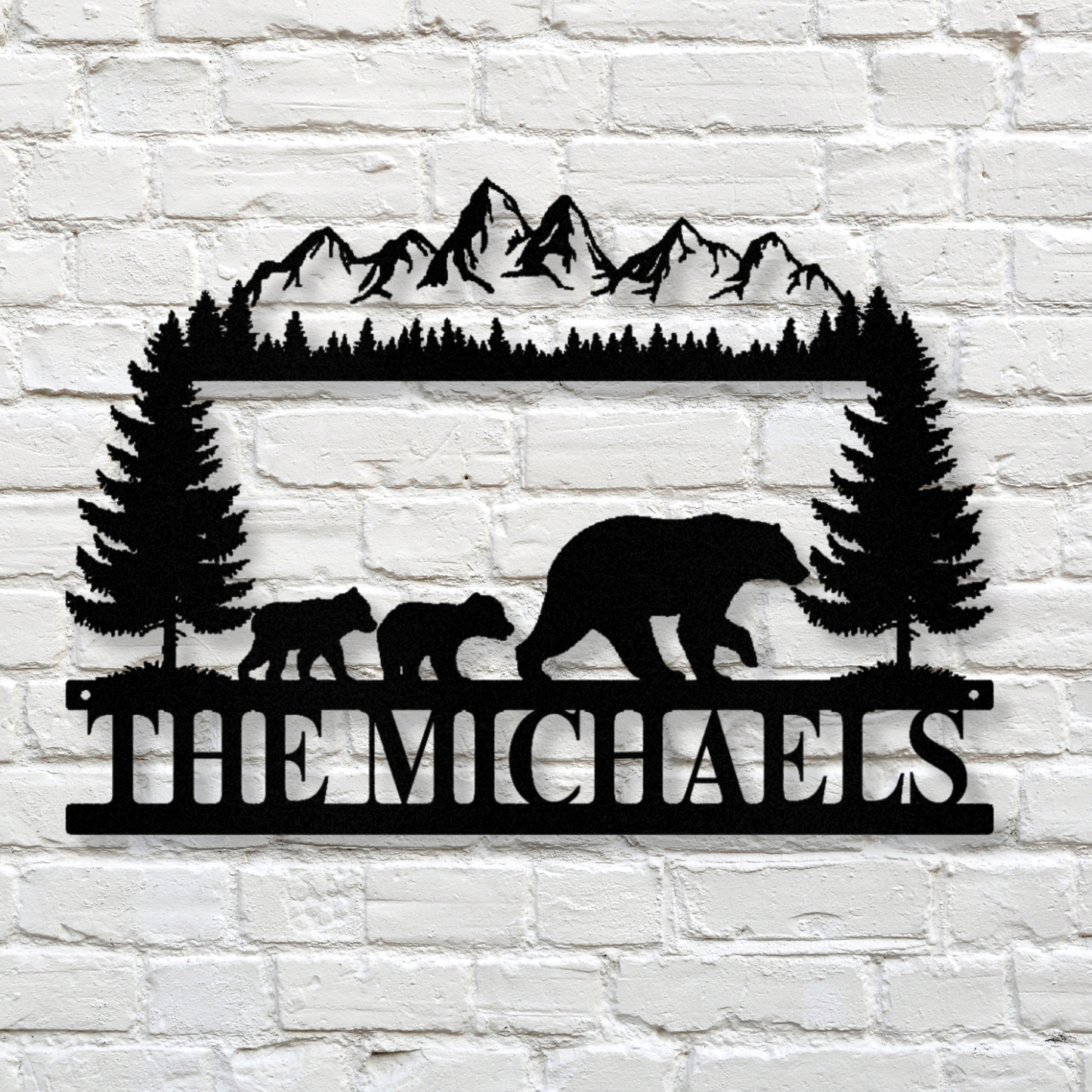 Bear Mountain Metal Sign, Last Name Cabin Sign, Entryway Sign, Family Name Sign, Nature Themed Sign