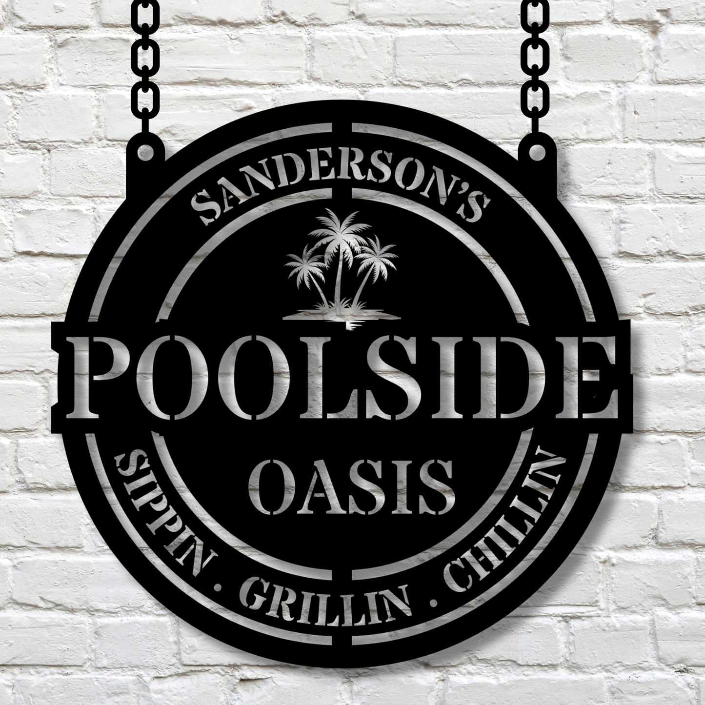 Personalized Poolside Oasis Metal Sign, Outdoor Decor, Pool Signs for Outdoor, Custom Backyard Bar And Grill Sign Decor Poolside Oasis Sign