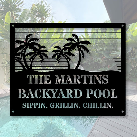 Personalized Pool Sign with Family Name, Custom Pool Decor, Backyard Sign, Outdoor Swimming Pool Gift, Poolside Wall Art Decor