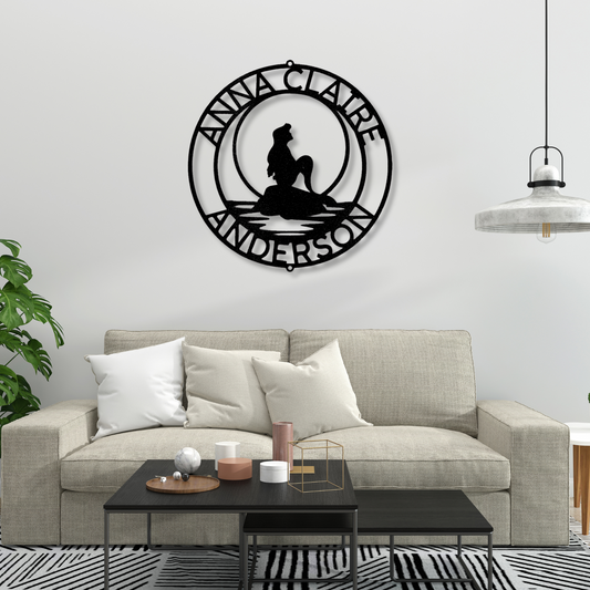 Mermaid Wall Metal Sign, Personalized Mermaid Decor, Kids Bedroom Coastal Wall Art, Nautical Theme, Beach House Decor, Ocean Room Metal Art