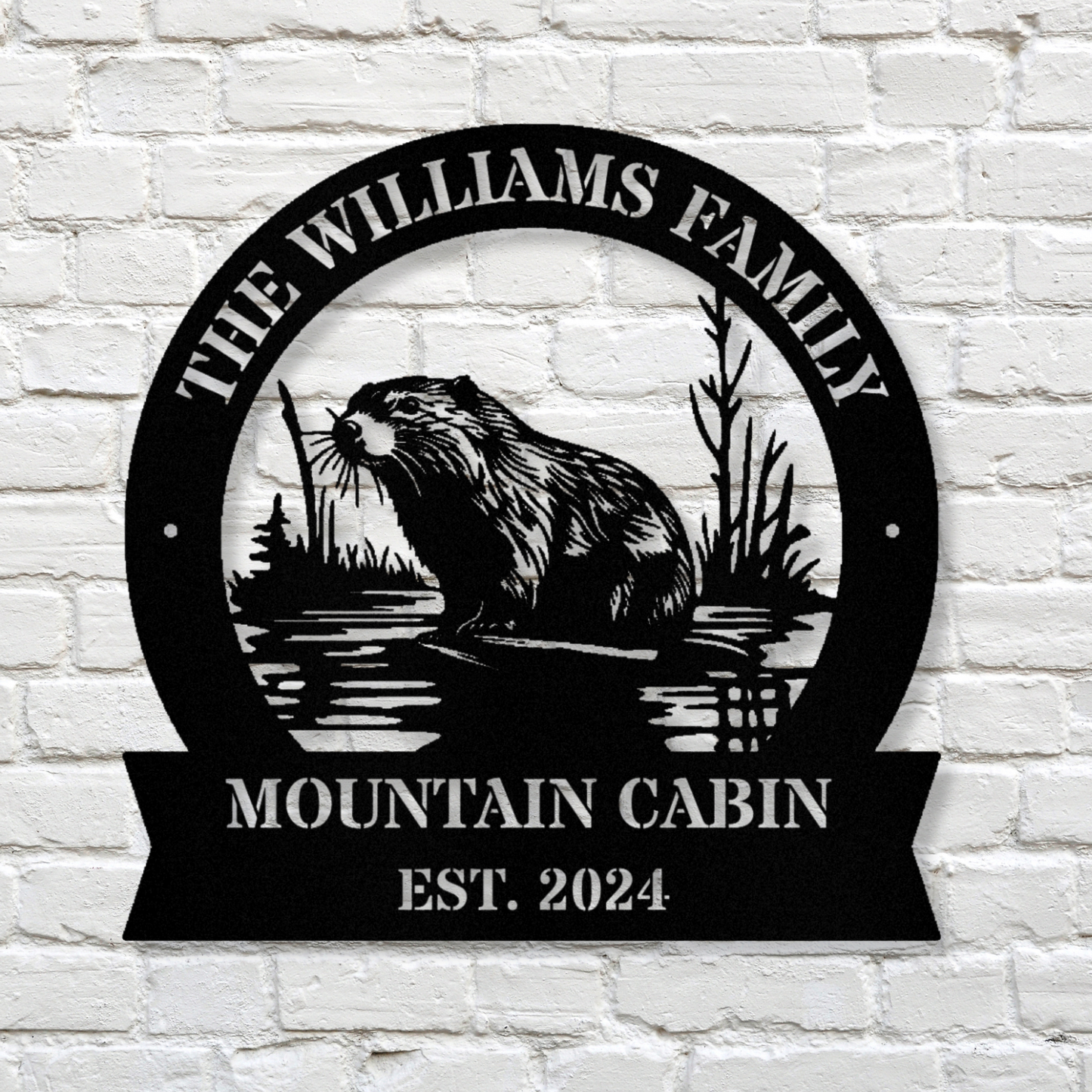 Beaver Metal Sign, Family Name Sign, Rustic Metal Decor, Mountain Cabin Decor, Customized Name Sign, Animal Wall Art, Wildlife Gift Decor