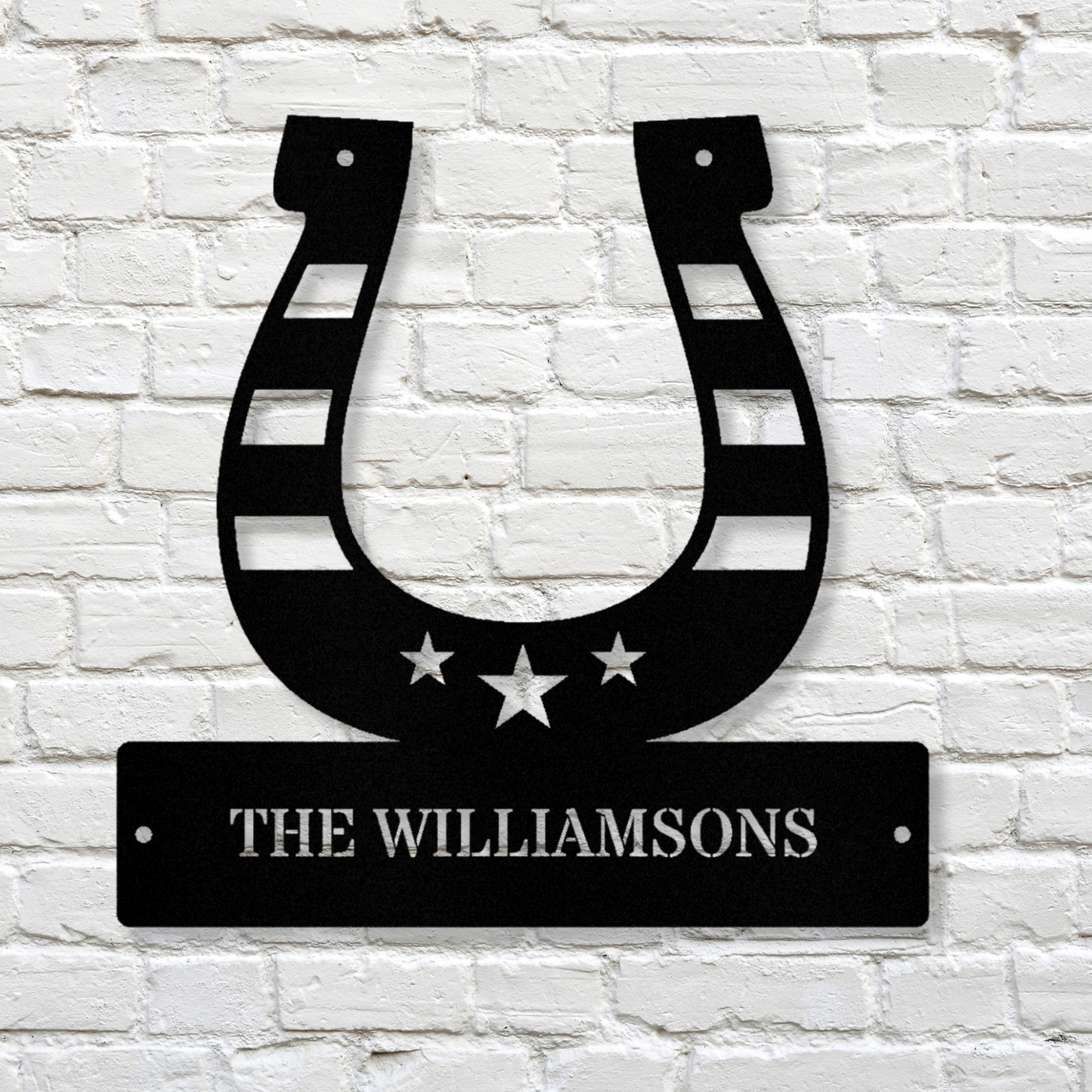 Custom Horse Shoe Metal Sign, American Flag Horseshoe Sign, Horse Farm Metal Sign, Last Name Metal Sign,