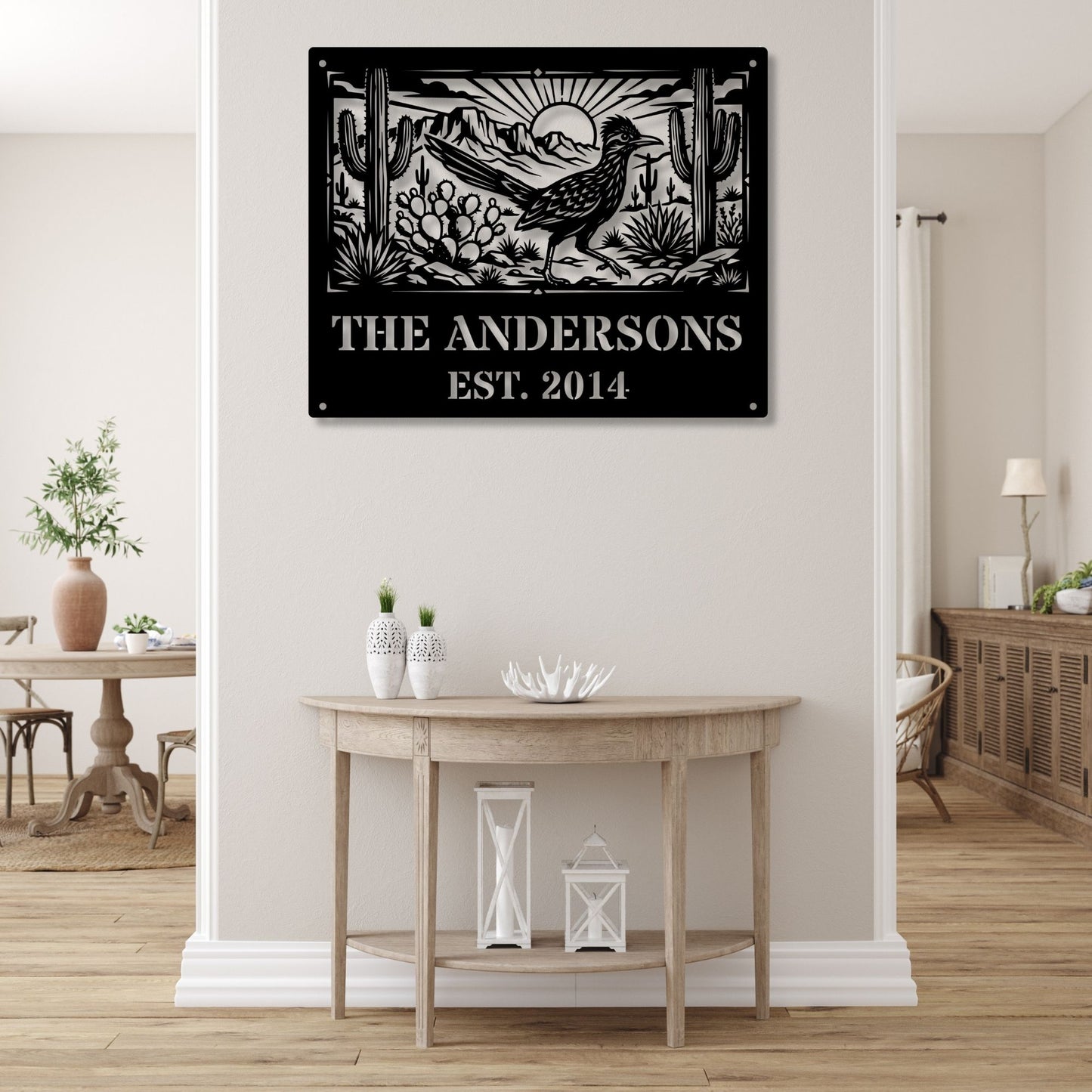 Personalized Family Name Est Sign, Custom Road Runner Metal Sign, Southwest Wedding Gift, Unique Anniversary Gift, Last Name Metal Wall Art