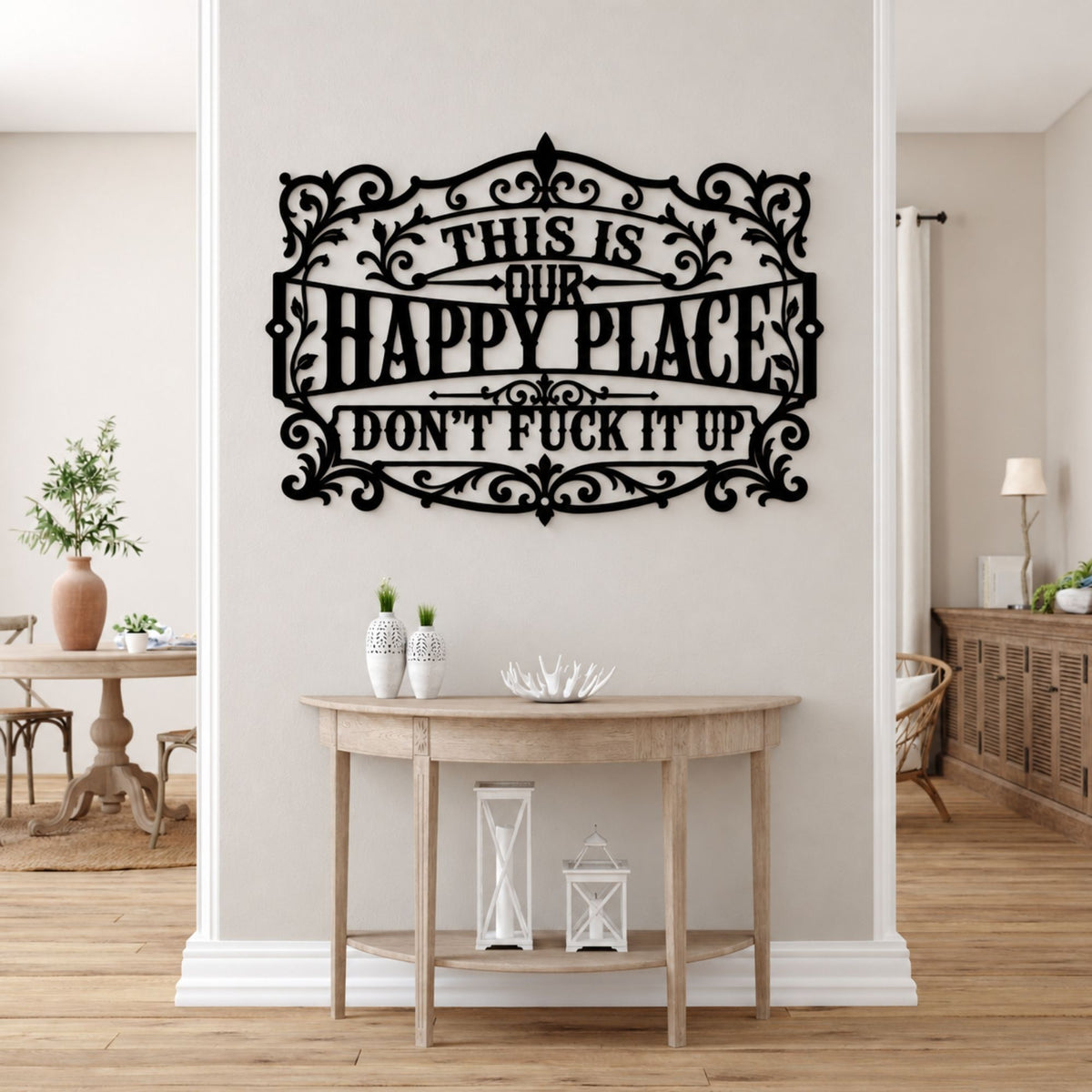 This Is Our Happy Place Metal Sign, Farmhouse Living Room Wall Decor, Vintage Typography Sign Housewarming Gift
