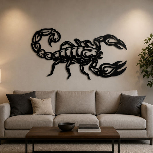 Tribal Scorpion Silhouette Metal Decor, Modern Metal Wall Sculpture, Scorpio Astrology Gift, Large Steel Wall Hanging, Metal Home Accent
