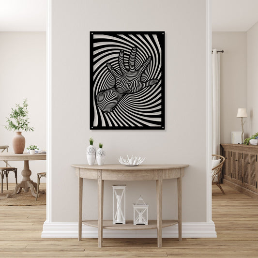 3D Hand Optical Illusion Metal Wall Art, Modern Wall Decor, Unique Metal Sculpture, Hand Wall Art, Home Decor Gift for Art Lovers