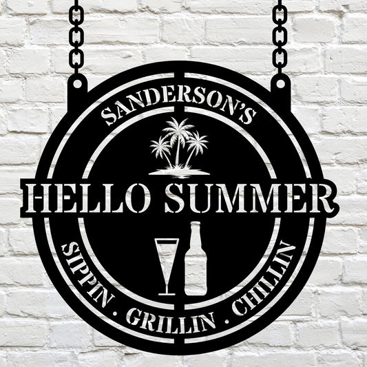 Personalized Hello Summer Sign, Outdoor Decor, Pool Signs for Outdoor, Custom Backyard Bar And Grill Sign Decor Poolside Oasis Sign