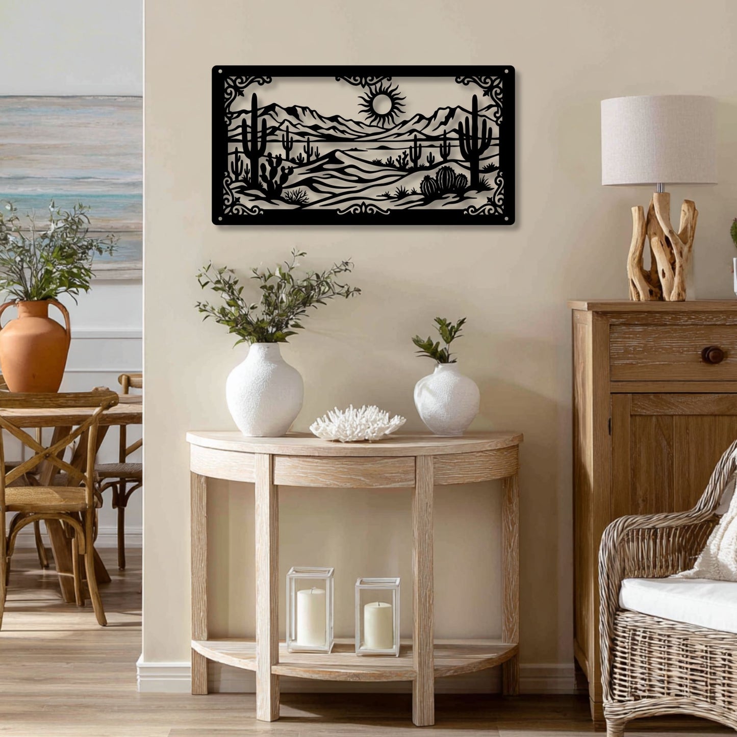 Southwestern Desert Metal Wall Art, Desert Wall Decor, Western Wall Art, Rustic Metal Art, Southwest Home Decor, Cactus Wall Hanging
