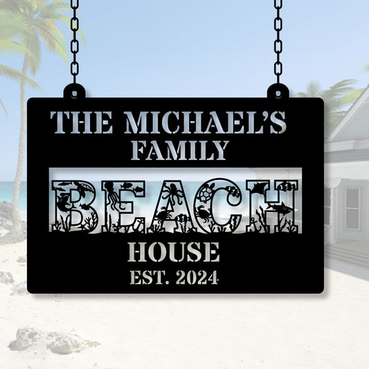 Personalized Beach House Metal Sign, Custom Beach House sign, Beach Themed Gift for Home
