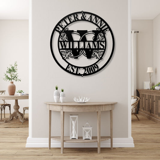 Custom Family Name Metal Sign Monogram Wall Art, Last Name Established Sign, Personalized Wedding Gift Outdoor Metal Decor, Anniversary Present