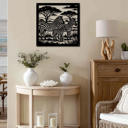 African Zebra Metal Wall Art, Safari Animal Metal Sign, Zebra Stripes Home Decor, African Wildlife Wall Hanging, Nature Lover Gift, Savannah Silhouette