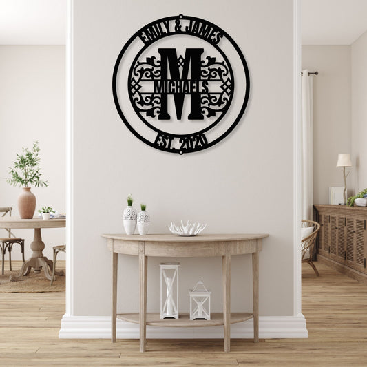 Personalized Wedding Gift Monogram | Custom Metal Art Family Name Sign | Anniversary Gift for Couple, Newlywed Wall Decor, Bridal Shower