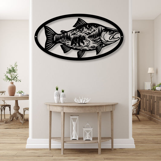 Fishing Cabin Metal Wall Art, Lake House Decor, Custom Fisherman Gift, Rustic Cabin Name Sign, Metal Fish Sign, Lodge Wall Decor, Outdoor Art