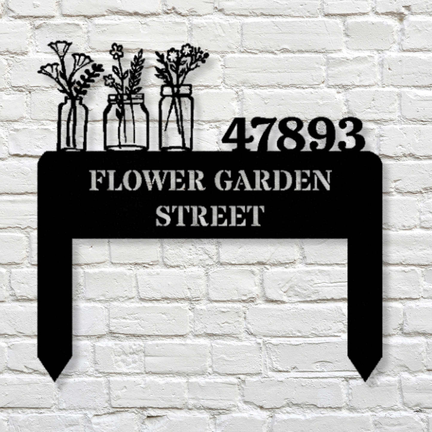 Custom Flower Vase Metal Address Stake, Flower Address Metal Stake, Horizontal Address Metal Sign,  Home Number Address Signage, Address Plaque Garden Decor, Front of House Sign