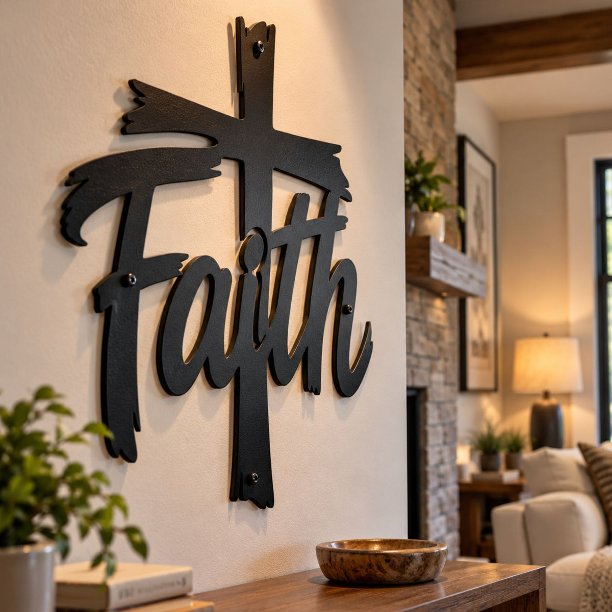 Faith Cross Metal Wall Art, Christian Scripture Decor, Faith Based Metal Sign, Religious Cross Wall Hanging, Modern Metal Cross Home Decor