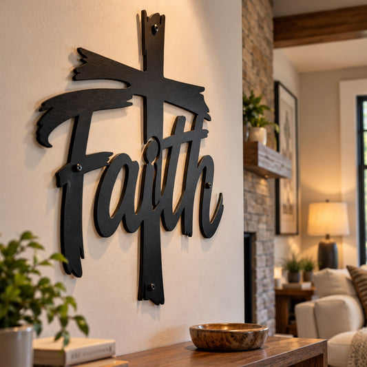 Faith Cross Metal Wall Art, Christian Scripture Decor, Faith Based Metal Sign, Religious Cross Wall Hanging, Modern Metal Cross Home Decor