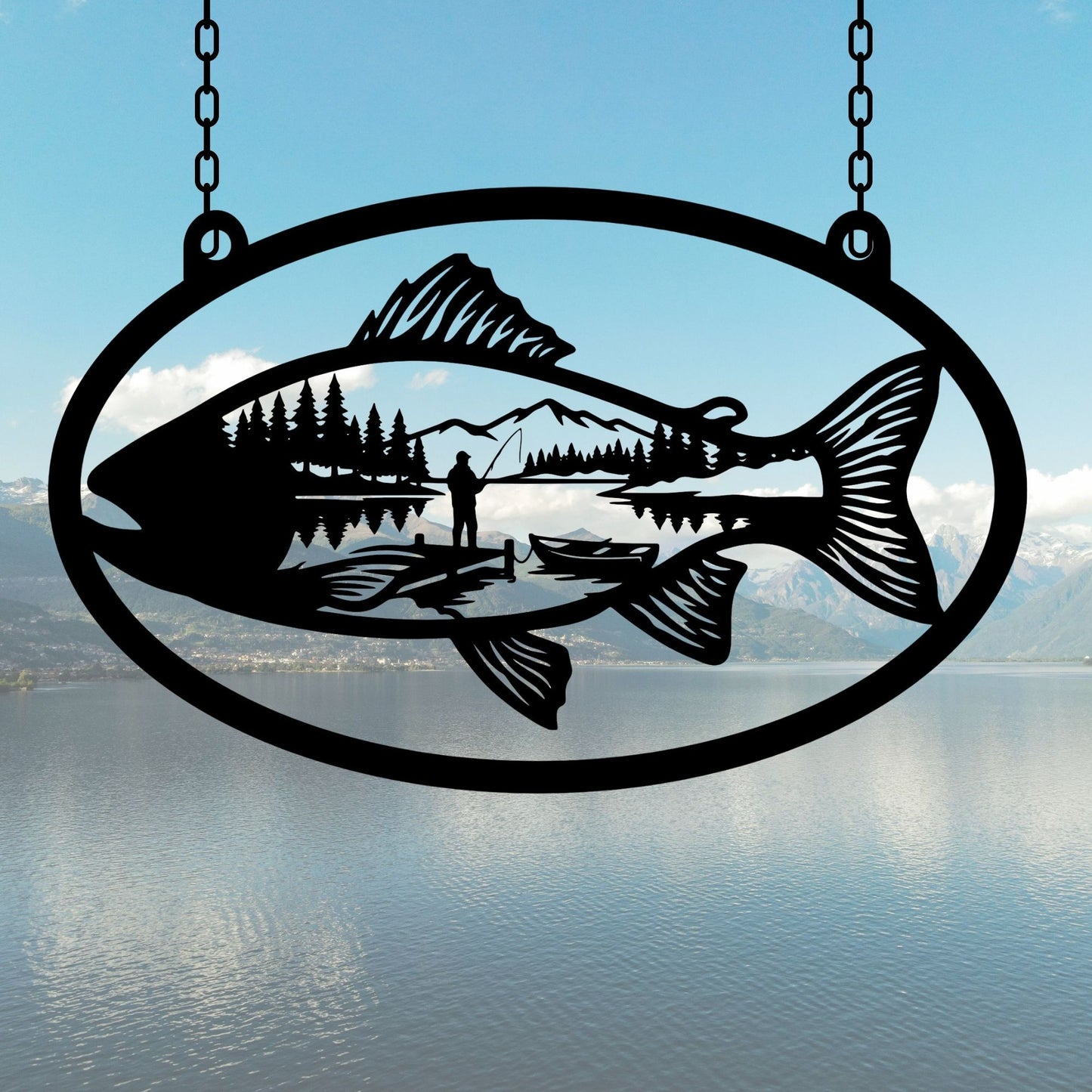 Hanging Fishing Metal Art, Lake House Wall Decor, Custom Fisherman Gift, Cabin Sign with Hooks, Rustic Outdoor Wall Hanging, Fishing Lodge Decor