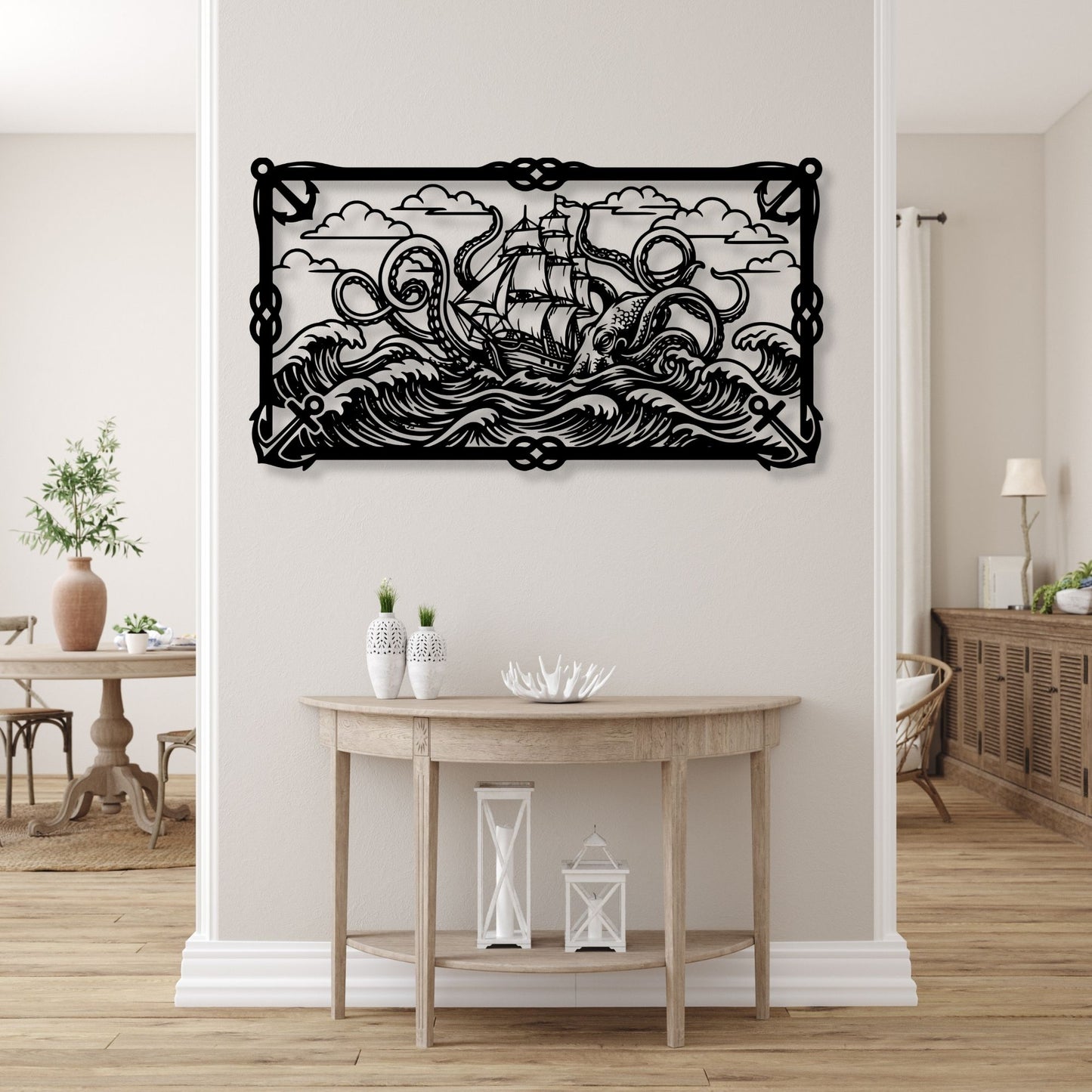 Sea Monster Metal Wall Art, Kraken Wall Decor, Ocean Creature Art, Nautical Home Decor, Voyage Art, Coastal Metal Sculpture, Marine Gift