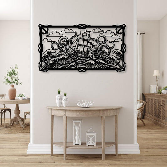 Sea Monster Metal Wall Art, Kraken Wall Decor, Ocean Creature Art, Nautical Home Decor, Voyage Art, Coastal Metal Sculpture, Marine Gift