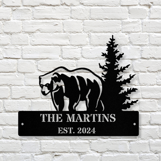 Grizzly Bear Metal Wall Sign, Large Metal Wall Sign, Cabin Wall Metal Sign, Last Name Sign, Address Metal Sign, Bear Metal Sign, Family Name Est. Sign