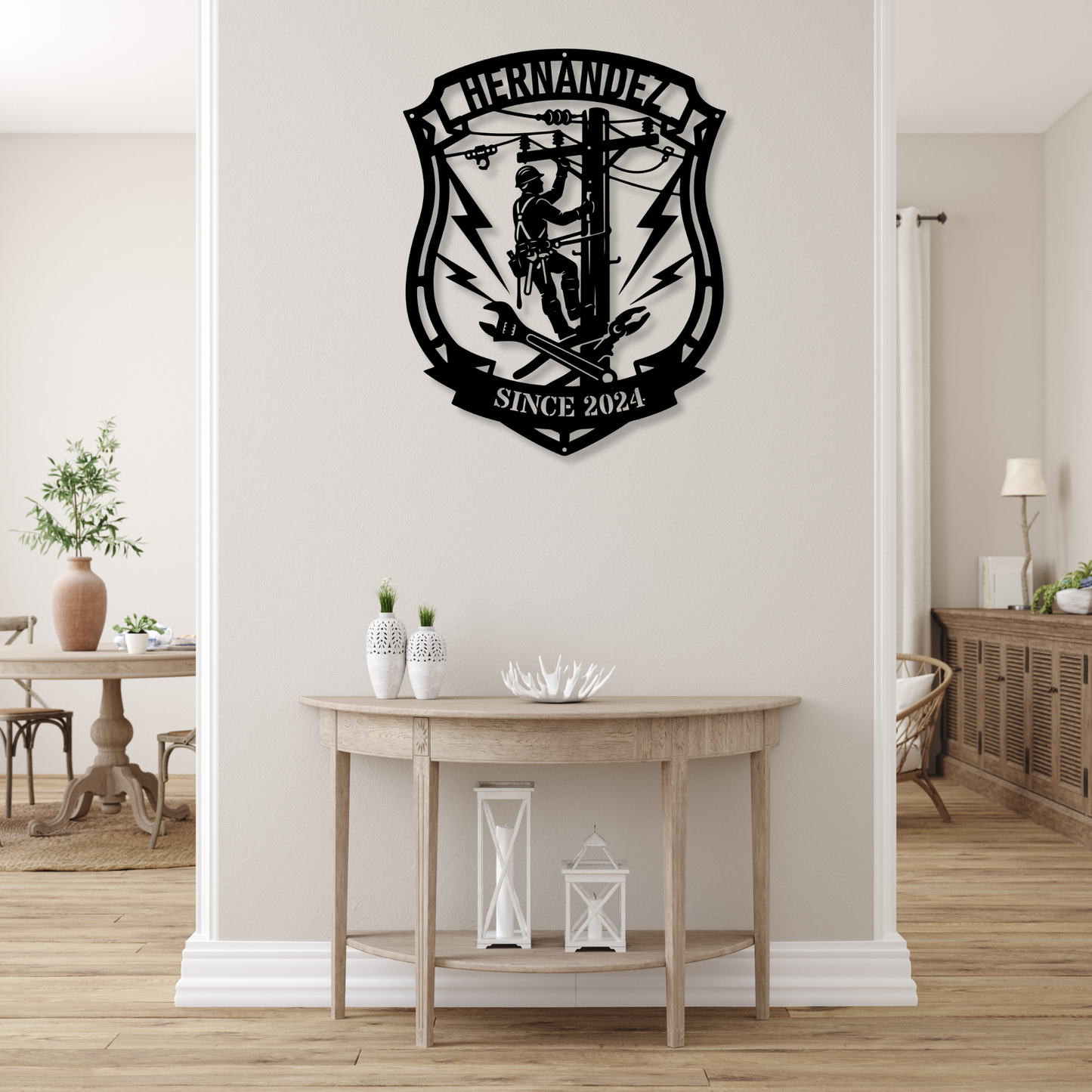 Custom Metal Electrician Sign, Personalized Utility Worker Wall Art, Lineman Family Name Steel Decor, Essential Worker Appreciation Gift