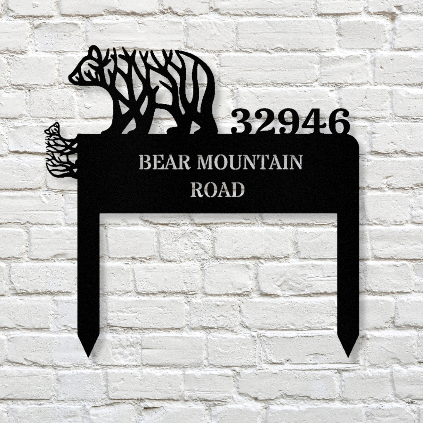Customized Bear Tree Address Stake Sign, Bear Cub Address Metal Sign Metal House Numbers Outdoor Address sign, Tree Animal Sign, Patio Decor