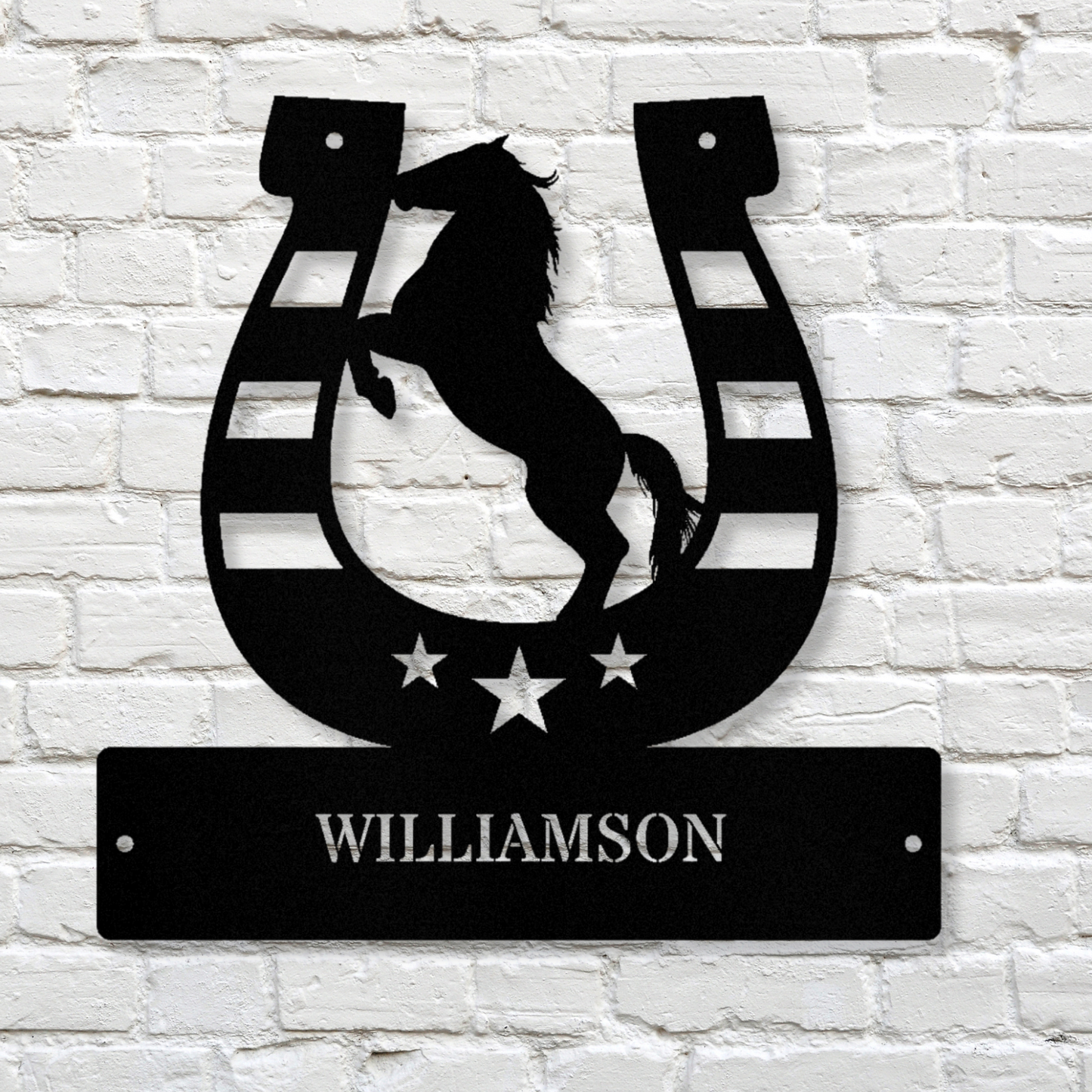 Customized Horseshoe Metal Sign, Last Name Metal Sign, American Flag Horseshoe Sign, Horse Farm Sign, Rustic Western Decor, Country Home Décor