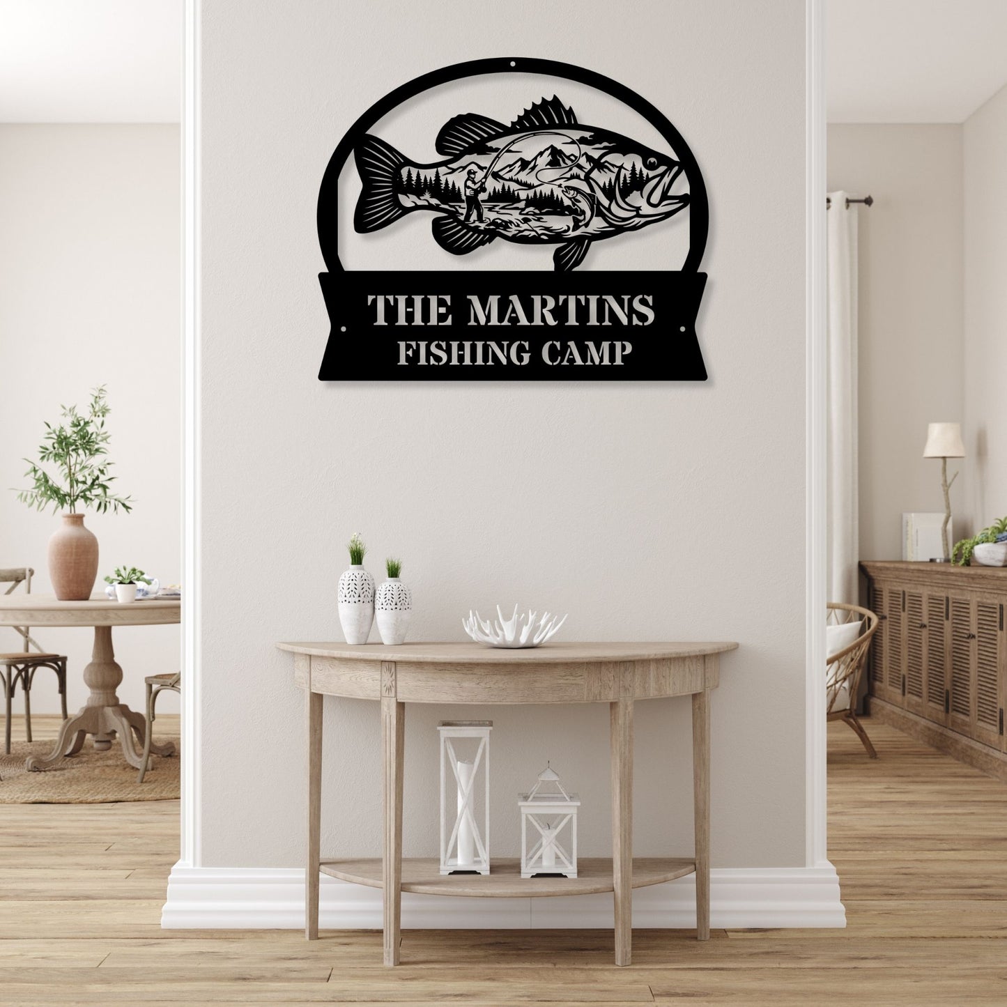 Custom Fishing Camp Metal Sign | Personalized Lake House Decor | Fisherman Gift | Rustic Cabin Wall Art | Outdoor Name Sign Steel Plaque
