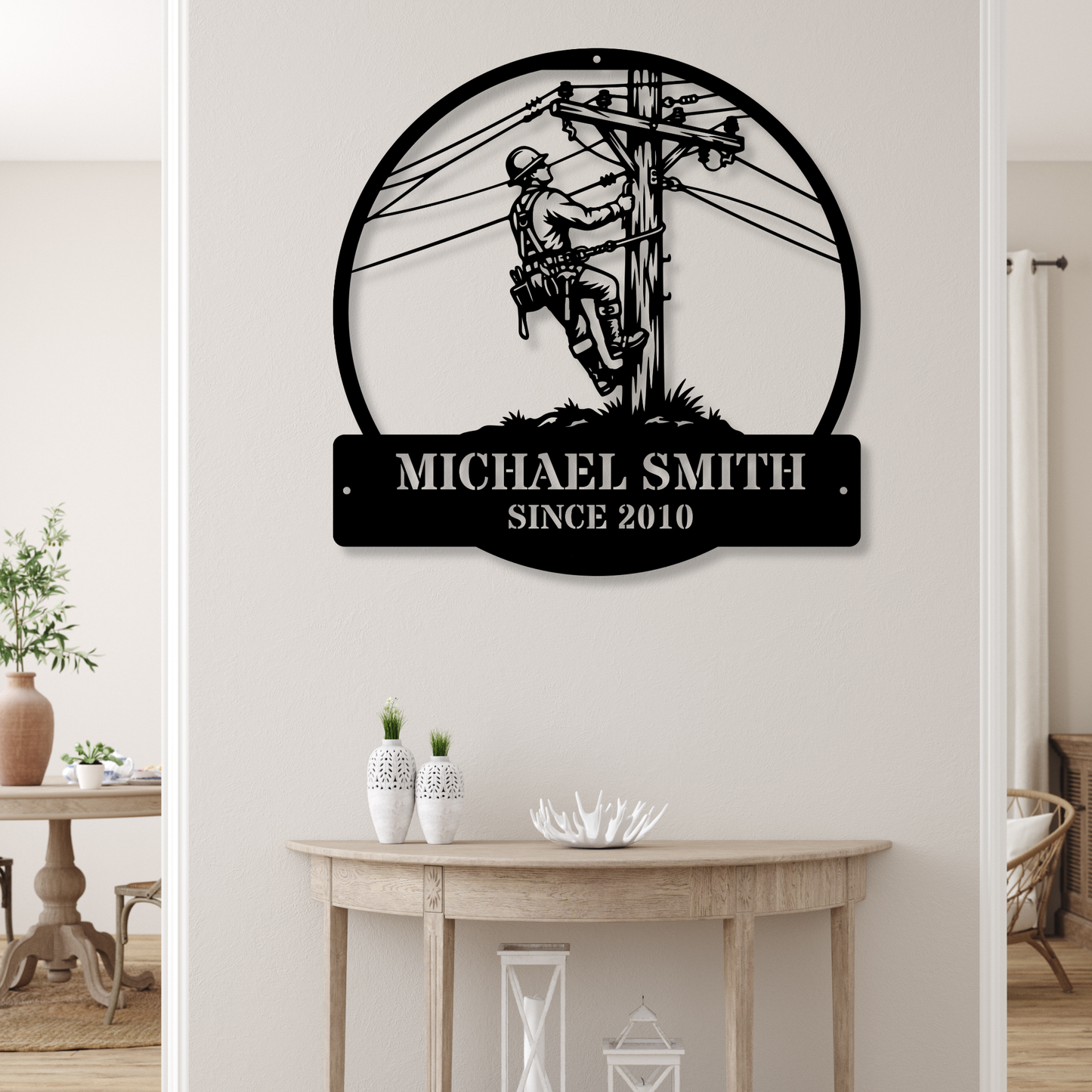 Custom Metal Lineman Sign, Personalized Power Line Worker Wall Art, Lineman Family Name Decor, Heavy Duty Steel Outdoor Sign, Gift for Lineman