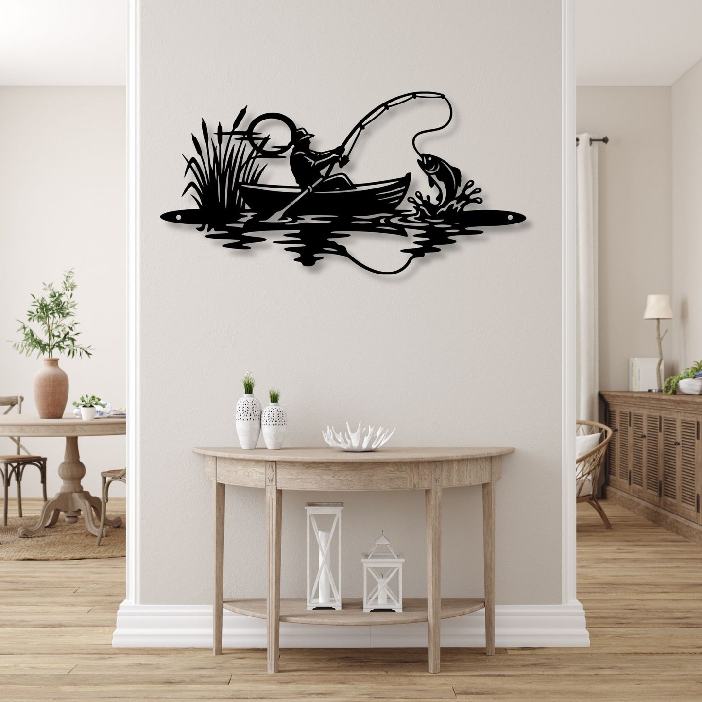 Metal Fisherman Wall Decor, Fishing Wall Art, Fisherman Gift, Lake House Decor, Cabin Wall Art, Rustic Metal Decor, Fishing Gift for Him