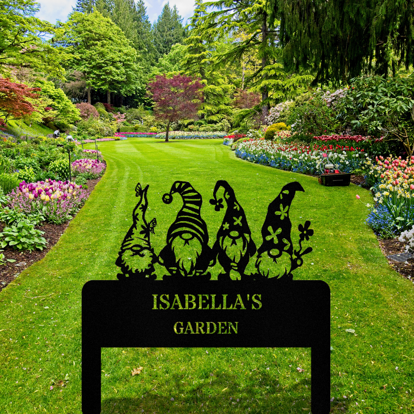 Custom Gnome Garden Stake Metal Sign, Gnome Outdoor Decor, Grandma Gifts, Garden Lover Gift, Garden Metal Deor, Last Name Metal Stake