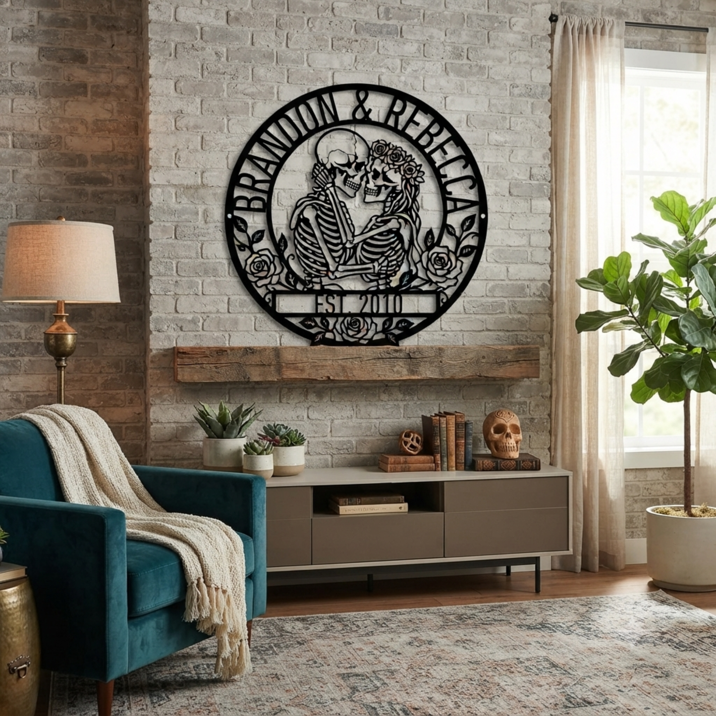 Personalized Skeleton Couple Wall Decor, Eternal Love Metal Sign, Custom Skeleton Art with Names, Gothic Home Decor, Engagement Gift