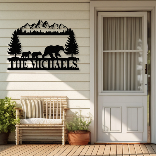 Bear Mountain Metal Sign, Last Name Cabin Sign, Entryway Sign, Family Name Sign, Nature Themed Sign
