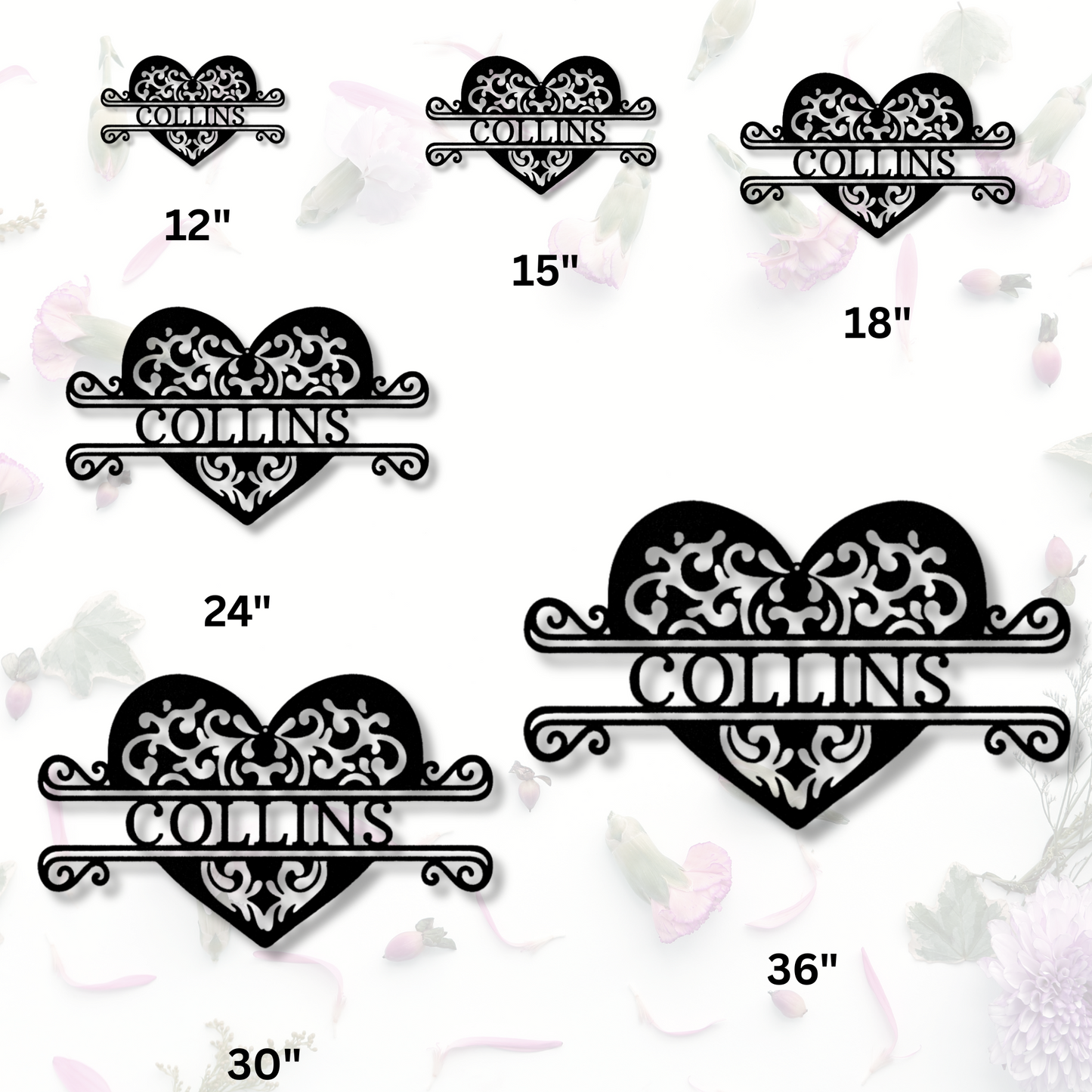 Custom Fancy Heart Metal Steel Sign, Personalized Name Fancy Heart Monogram, Living Room Wall Art, Housewarming Gift,