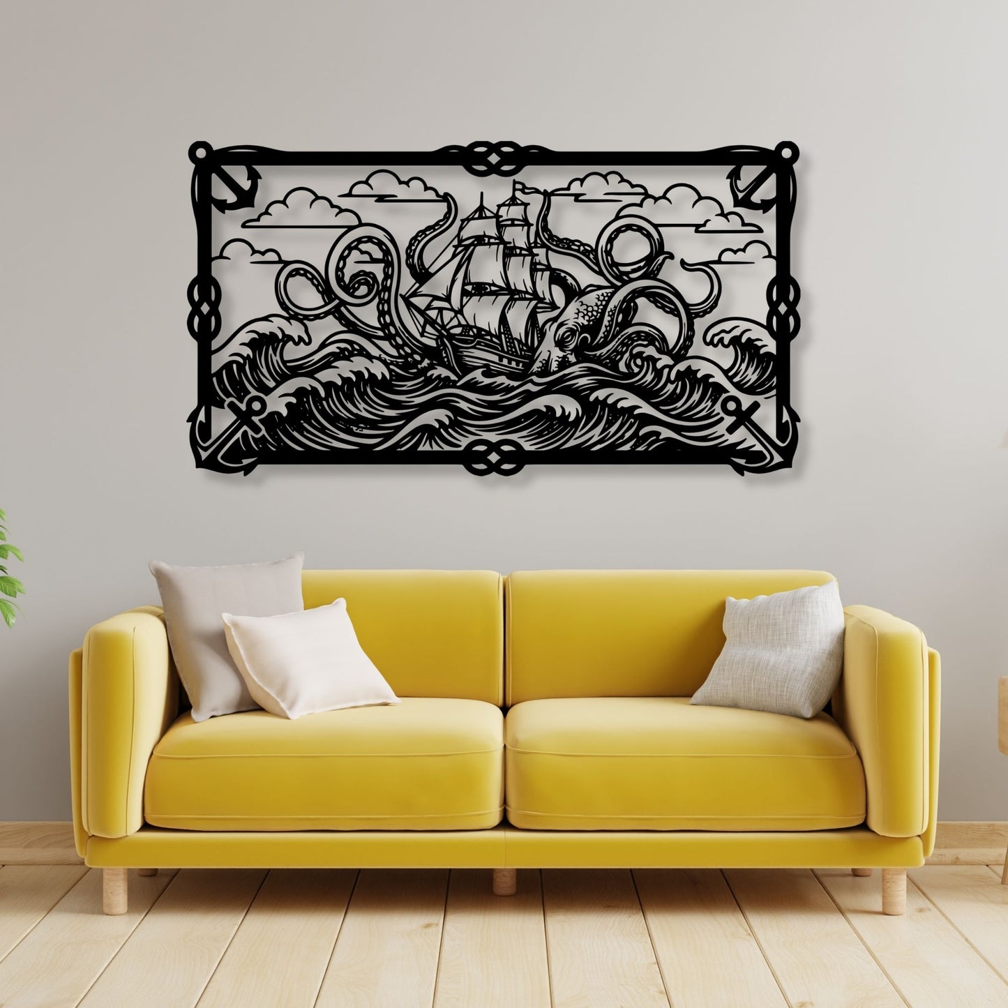 Sea Monster Metal Wall Art, Kraken Wall Decor, Ocean Creature Art, Nautical Home Decor, Voyage Art, Coastal Metal Sculpture, Marine Gift