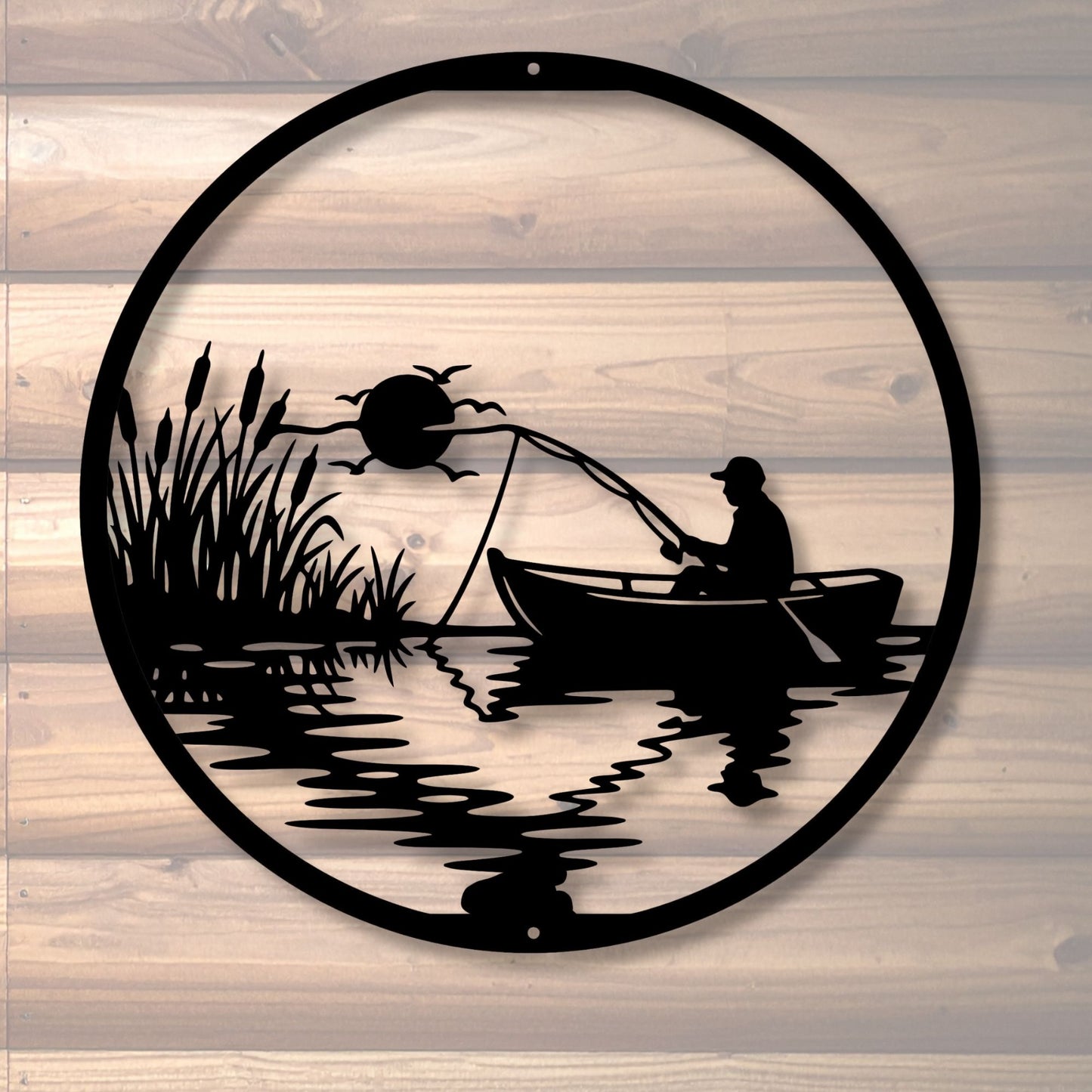 Lake Fishing Metal Wall Art, Fishing Wall Decor, Bass Fisherman Gift, Lake House Decor, Rustic Outdoor Metal Art, Gift for Fishing Lover
