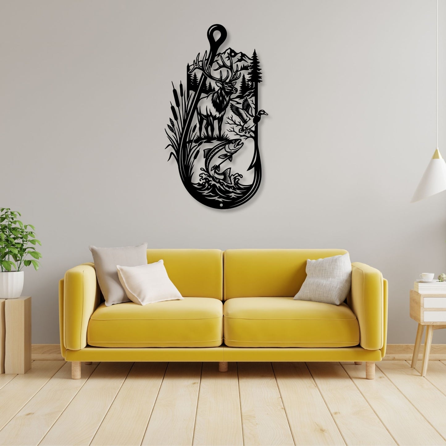 Fishing Hook Metal Wall Art, Lake House Decor, Cabin Wall Sign, Fisherman Gift, Rustic Metal Art, Fish Hook Wall Decor, Lodge Hanging