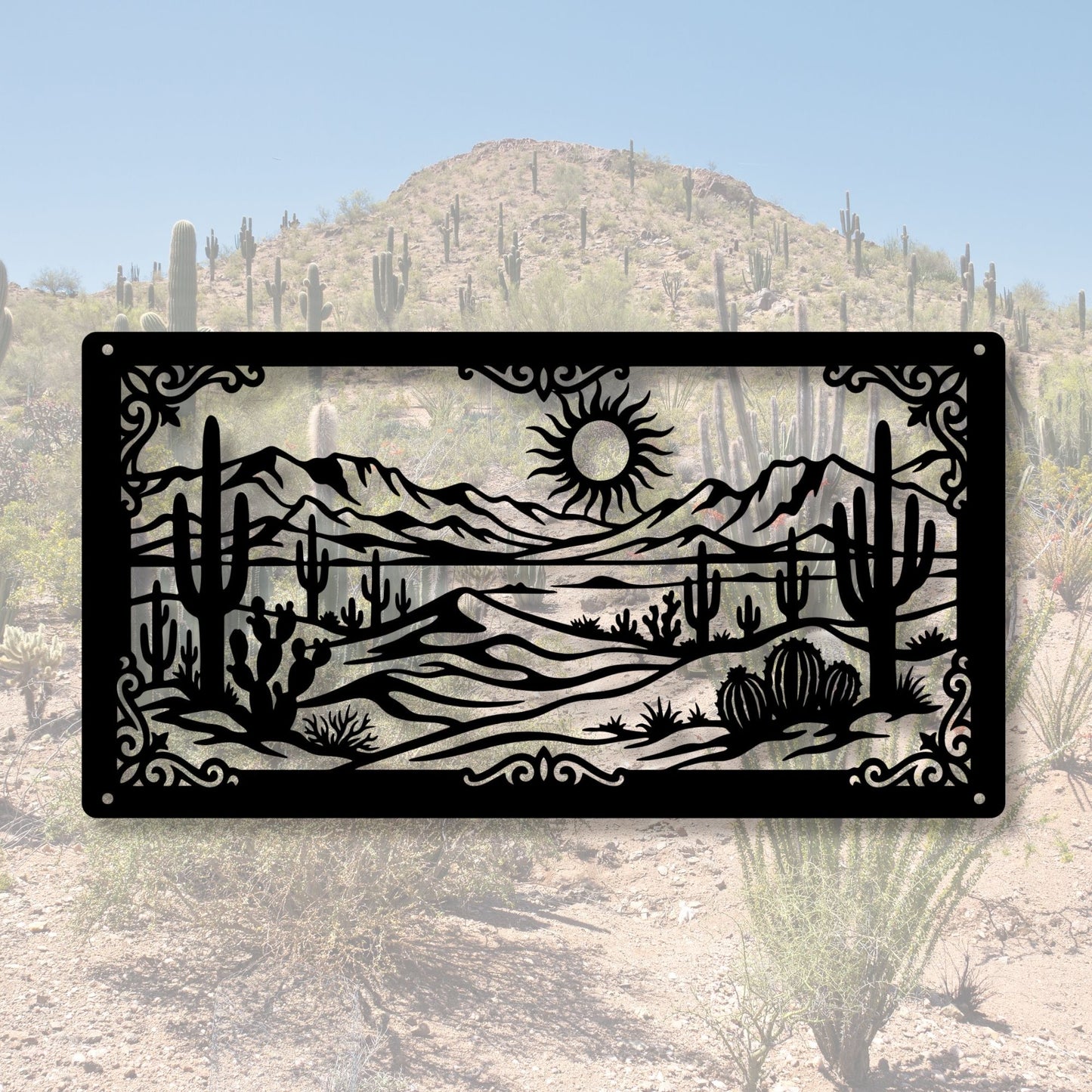 Southwestern Desert Metal Wall Art, Desert Wall Decor, Western Wall Art, Rustic Metal Art, Southwest Home Decor, Cactus Wall Hanging